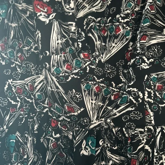 Spanish Fans print black blue and red PUG peasant top dress XL - Picture 2 of 6